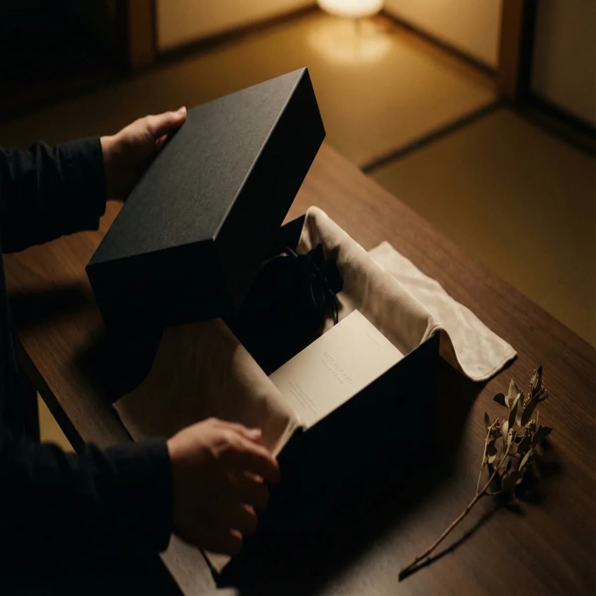 黒いギフトボックスを開ける瞬間