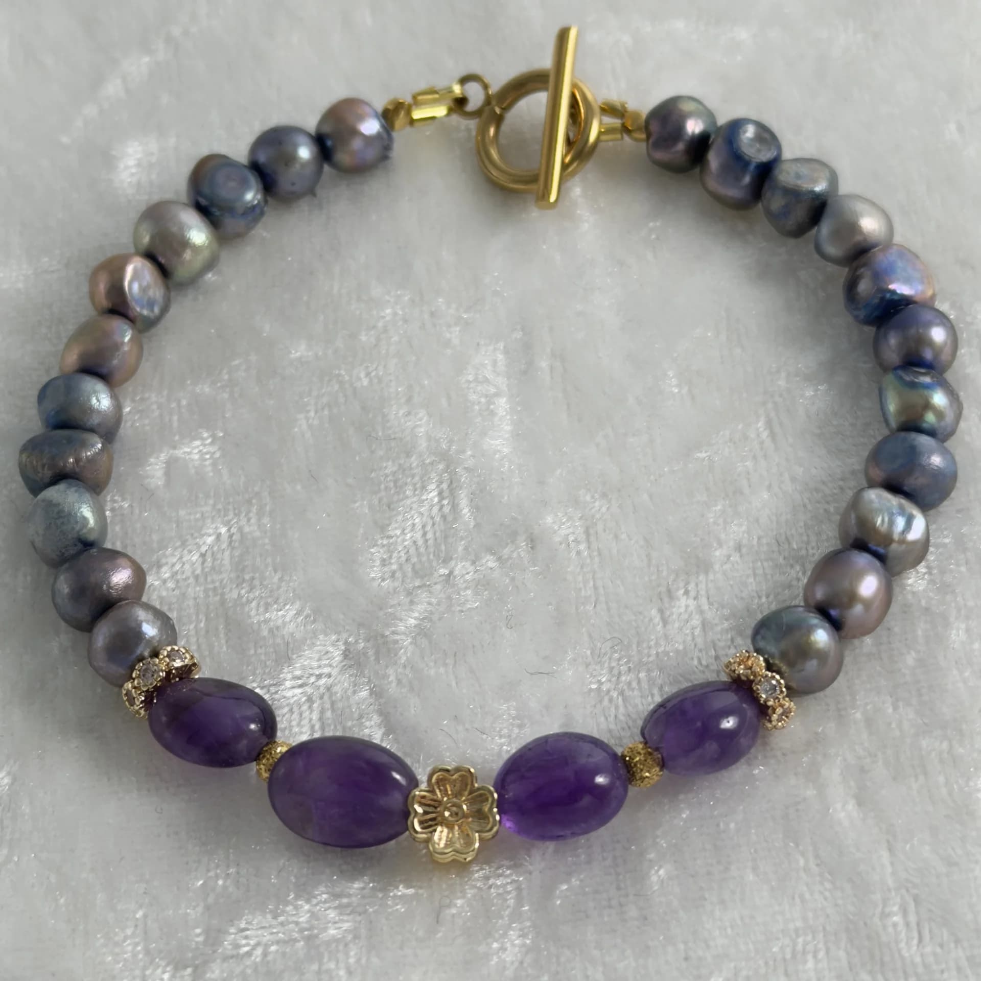 アメジスト×グレーパール ブレスレット