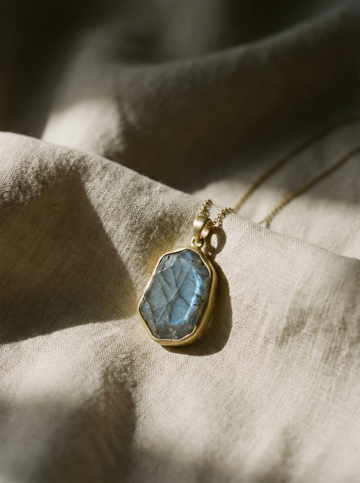 月光 moonlight necklace - 青い天然石 natural stone ラブラドライトペンダント全体ショット